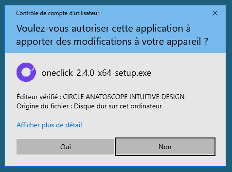 Fenêtre de dialogue du Contrôle de compte d'utilisateur Windows